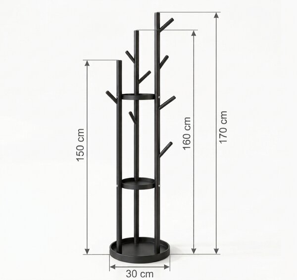 Stojanový věšák TREES 170 cm, černý