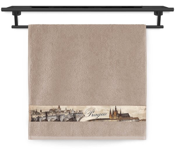 Ručník Veba NORA tisk město Praha nugátová Velikost: 50x100 cm