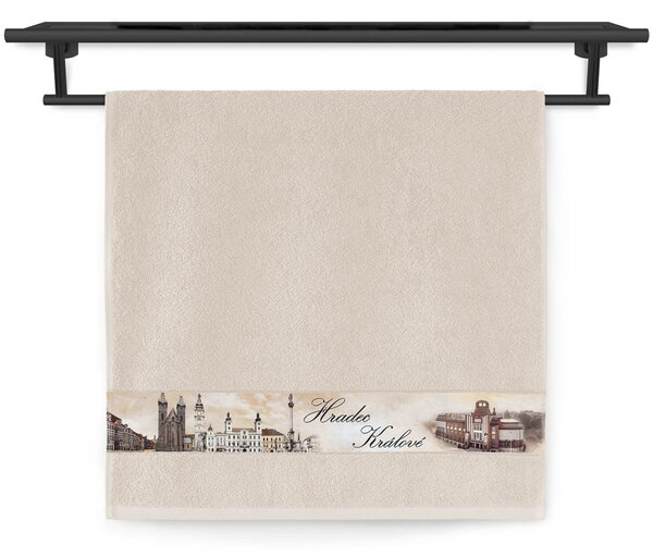 Ručník Veba NORA tisk město Hradec Králové béžová Velikost: 50x100 cm