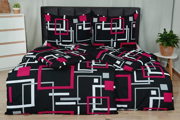 Povlecení mikrosatén prodloužené BILETA malinové 140x220 cm geometrické tvary;abstrakce