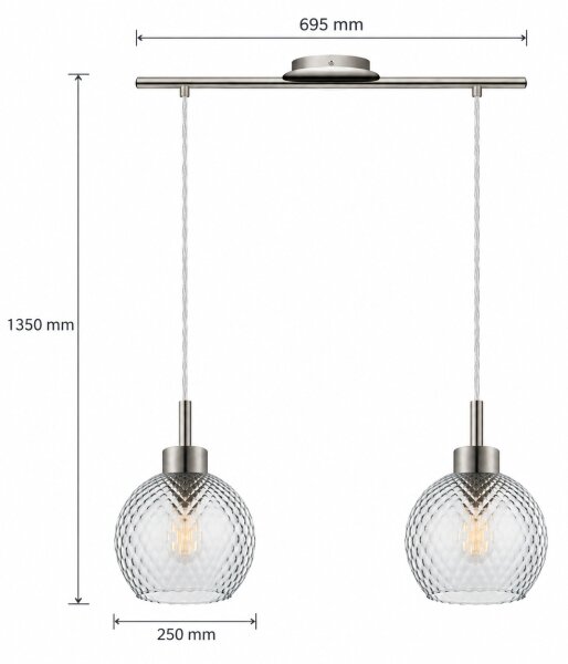 BRILAGI - LED Lustr na lanku RETRO GLASS 2xE27/60W/230V matný chrom/kouřová šedá