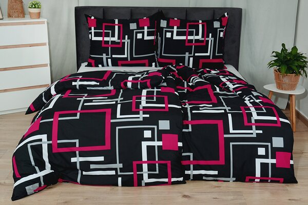 Povlecení mikrosatén prodloužené BILETA malinové 140x220 cm geometrické tvary;abstrakce