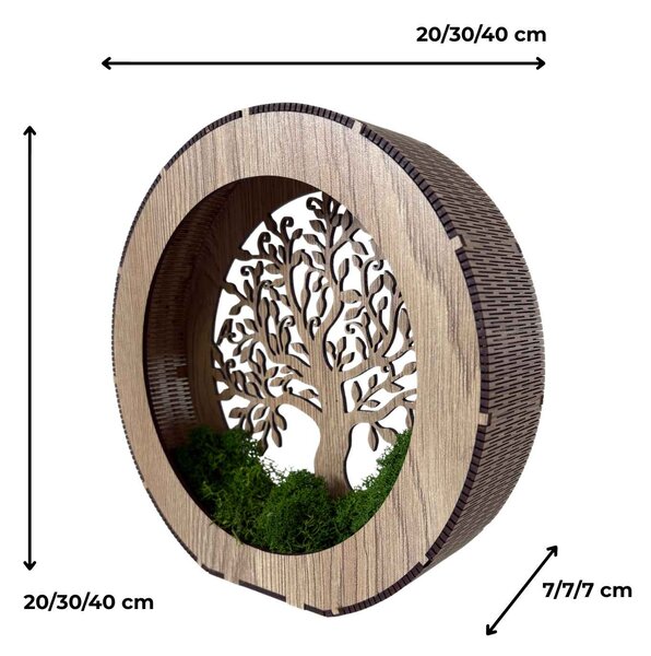Dřevěné světlo na noční stolek Strom života s mechem | ZOI: HDF - Ořech 20 cm 4788-115195 LED0611