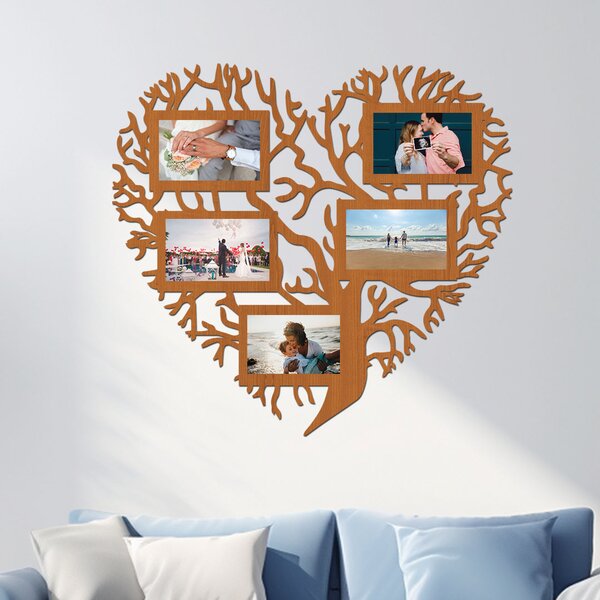 Dřevěný fotorámeček Srdcový strom Zvolte barvu dekoru: Třešeň | Rozměry (cm)rámečku: 60x60 | Rozměry (cm)grafie: 10x15