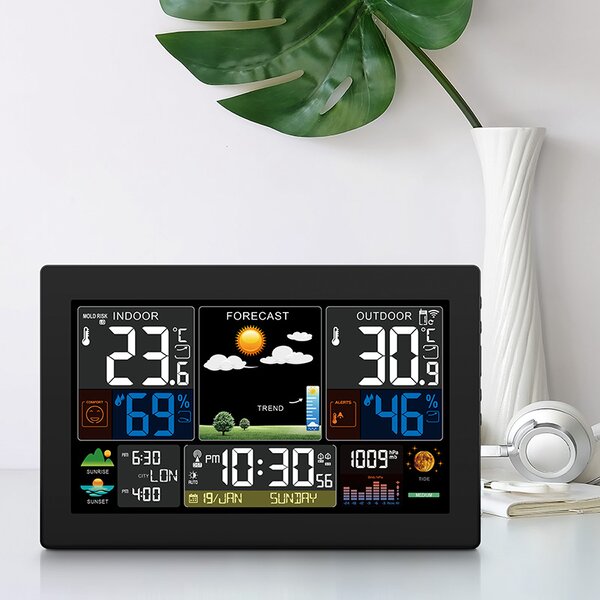 SOLIGHT Meteostanice, XL barevný LCD, teplota, vlhkost, tlak, RCC, černá, TE81XL