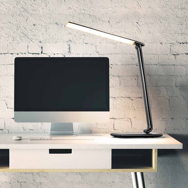 SOLIGHT LED stolní lampička stmívatelná 12W/3000K-6000K/700Lm, USB, černá