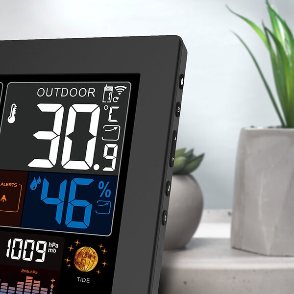 SOLIGHT Meteostanice, XL barevný LCD, teplota, vlhkost, tlak, RCC, černá, TE81XL