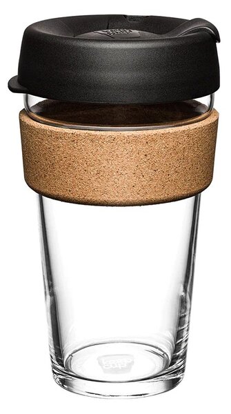 Skleněný hrnek KeepCup Brew Cork Black L, 454 ml