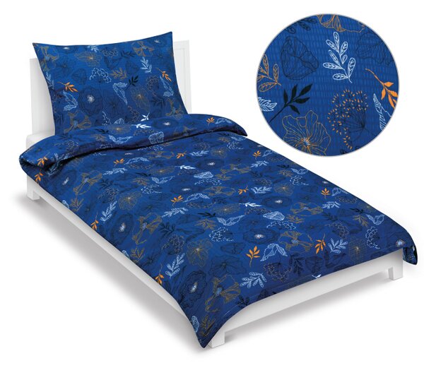 Bellatex Povlečení krepové Louka modrá tmavá rozměr 140x200, 70x90 cm