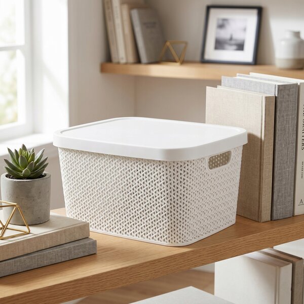 Multifunkční koš s víkem, úložný box s víkem 5,5l ALTOM - bílý