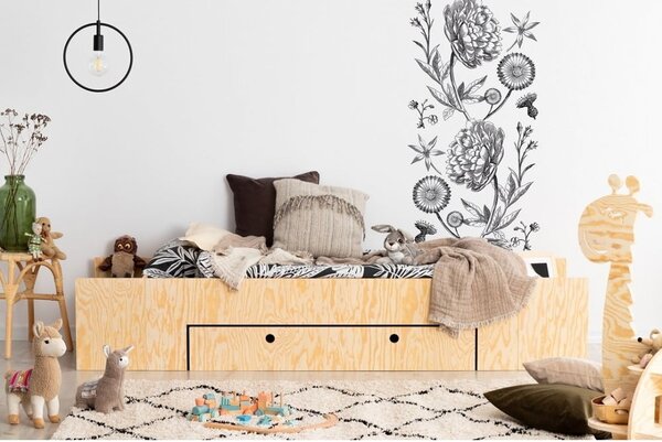Dětská postel s výsuvným lůžkem a úložným prostorem v přírodní barvě 90x200 cm LUNA A – Adeko