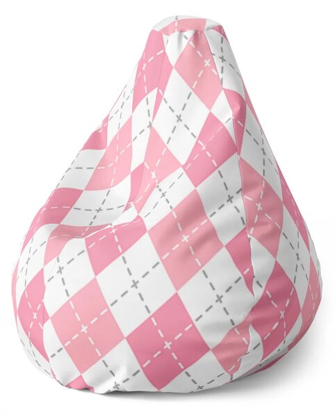 Sablio Sedací vak Pear Růžové a bílé kosočtverečky - 70 x 95 x 15 cm
