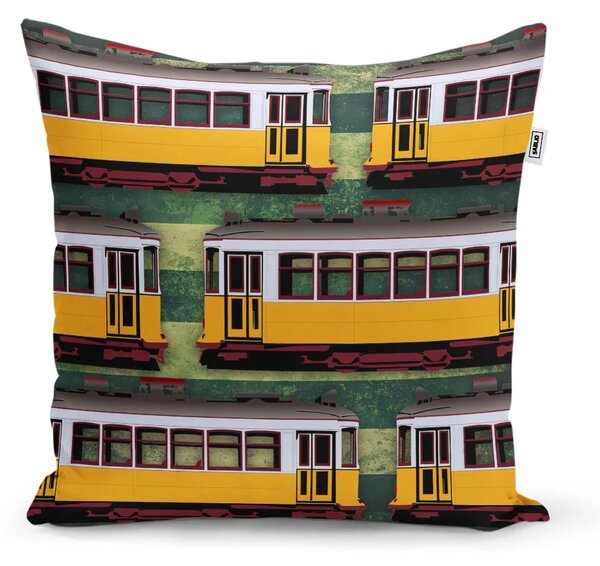 Sablio Polštář Lisabonské historické tramvaje Zelený Pattern - 40x40 cm