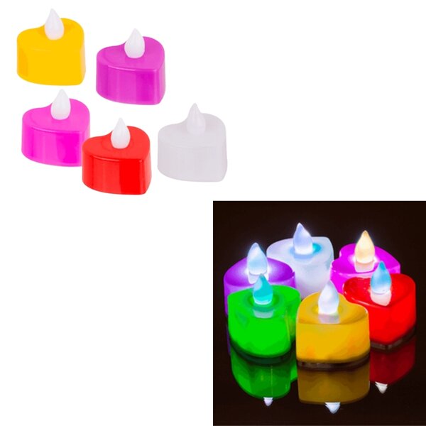 LED čajové svíčky ve tvaru srdce HEARTS, sada 6 ks