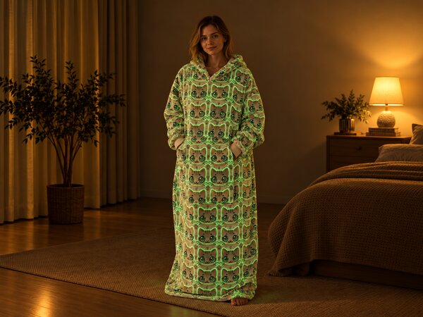 XPOSE® Mikinová deka ROZTOMILÉ KOČKY (prodloužená se svítícím efektem)