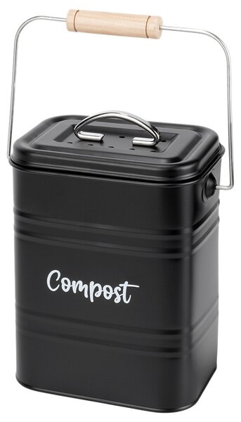 VILDE Kuchyňský kompostér s uhlíkovým filtrem, na bio odpad, kovový, černý, 3,5 l