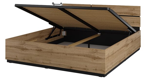 Manželská postel 180 cm Crossroad S52 (dub wotan + černá) (s plynovým zvedákem)