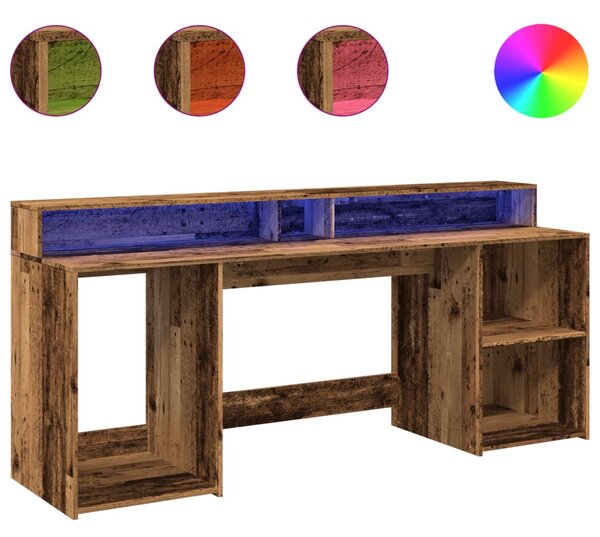 Psací stůl s LED světly old wood 200x55x91 cm kompozitní dřevo 3309445