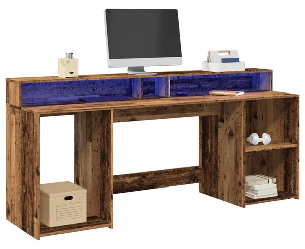 Psací stůl s LED světly old wood 200x55x91 cm kompozitní dřevo 3309445