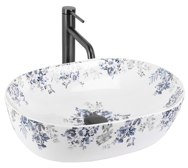 Rea Veronica Shiny, umyvadlo na desku 485x350x135 mm, bílá-modrá, REA-U7890