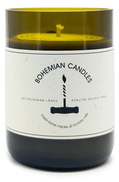Sójová svíčka Aromka Cabernet, ve vinné lahvi, vůně černého rybízu a tabáku, hoření 50 hodin