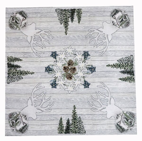 Gobelínový ubrus na stůl Jelen šedý 90x90 cm Chenille IT027 Barva Šedá Rozměry 90x90 cm