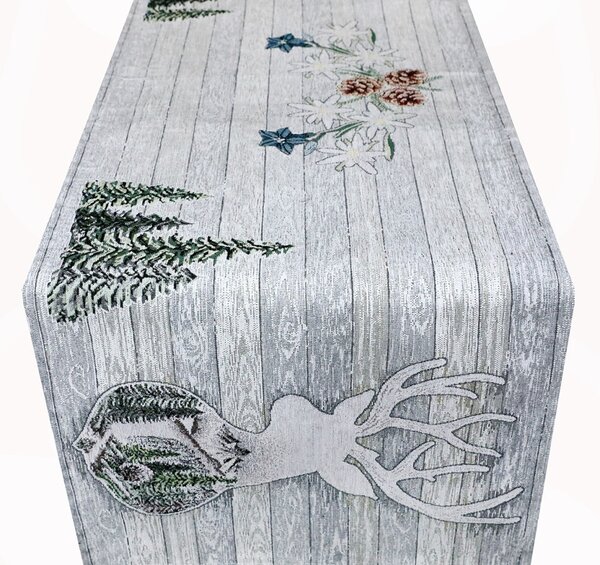 Gobelínový běhoun na stůl Jelen šedý Chenille IT027 Barva Šedá Rozměry 40x130 cm