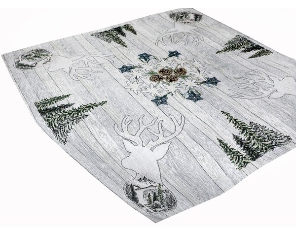 Gobelínový ubrus na stůl Jelen šedý 90x90 cm Chenille IT027 Barva Šedá Rozměry 90x90 cm