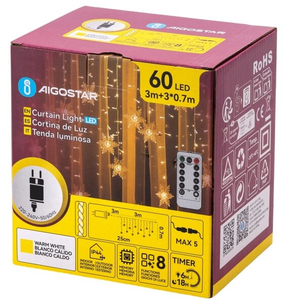 Aigostar - LED Ven. ván. řetěz 120xLED/6W/230V/8 funkcí 3x0,7m IP44 tep bílá+DO