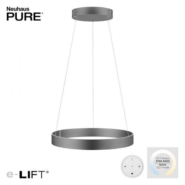 Paul Neuhaus Závěsné LED svítidlo PURE E-Clipse, 53W, ø 70 cm, 2700-5000K, elektricky nastavitelná výška Barva: Mystická šedá