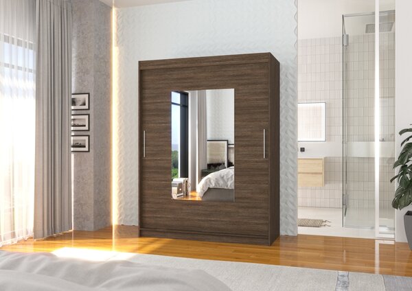 Šatní skříň se zrcadlem 150 cm GAKRIS - tmavě hnědá