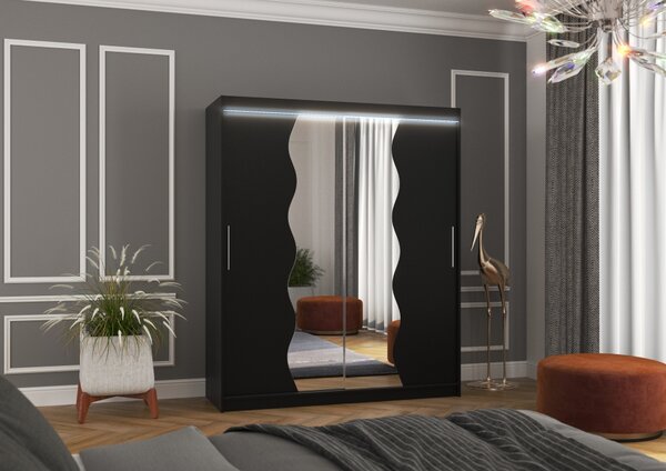 Zrcadlová skříň 180 cm s LED osvětlením GAMNIA - černá