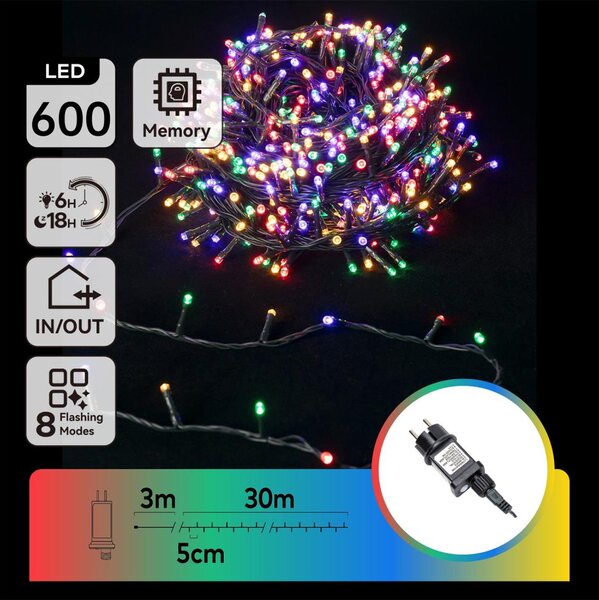 Aigostar - LED RGBY Venkovní vánoční řetěz 600xLED/6W/230V/8 funkcí 30m IP44