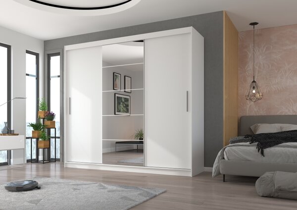 Šatní skříň se zrcadlem 235 cm FARA - bílá