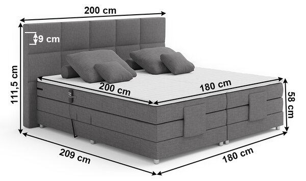 KONDELA Elektrická polohovací postel, boxspring, šedá, 180x200, MURKO NEW