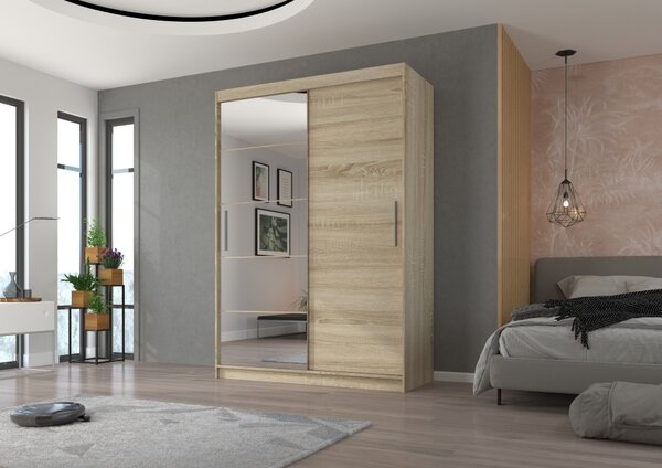 Šatní skříň se zrcadlem 150 cm HAMLIA - dub sonoma