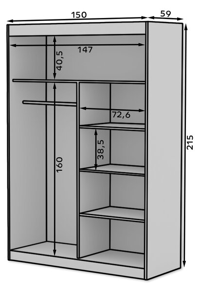Šatní skříň se zrcadlem 150 cm HAMLIA - dub sonoma