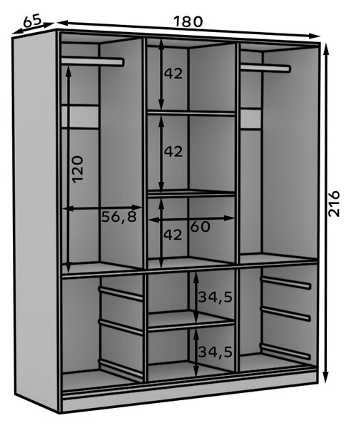 Skříň se zrcadlem a šuplíky 180 cm HARA - bílá
