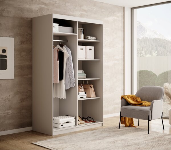 Šatní skříň se zrcadlem 120 cm FIORA - bílá