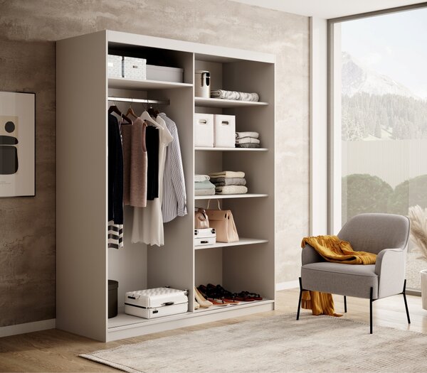 Šatní skříň se zrcadlem 160 cm FIORA - bílá