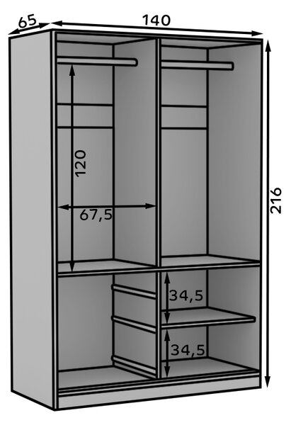 Skříň se zrcadlem a šuplíky 140 cm HARA - dub lefkas / černá
