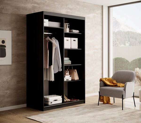 Šatní skříň se zrcadlem 120 cm FIORA - černá