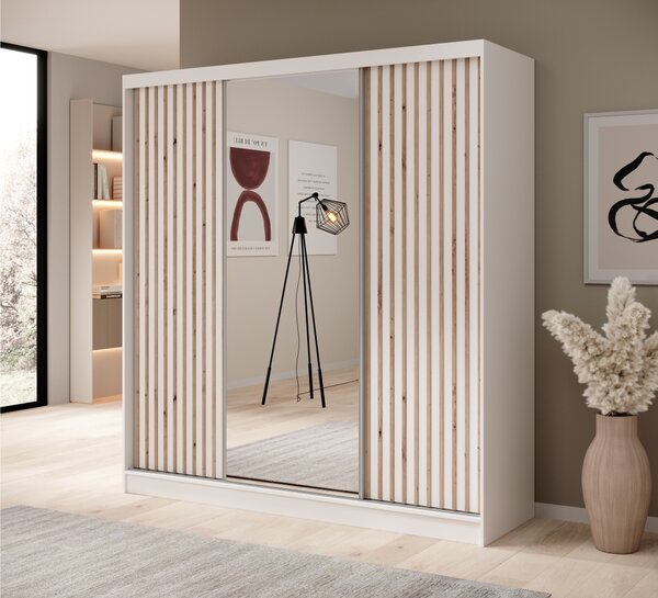 Skříň s lamelami a zrcadlem 200 cm DERNIA - bílá
