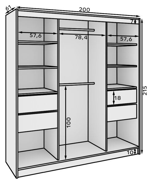 Šatní skříň se zrcadlem 200 cm LESRIS - dub sonoma / stříbrná