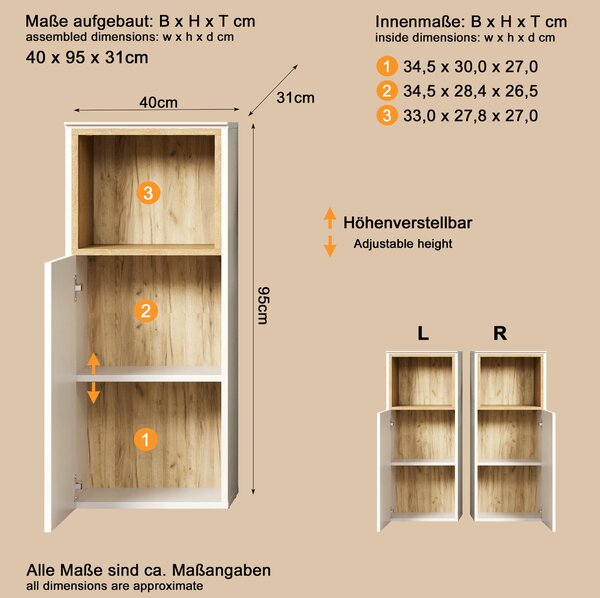 MIDI SKŘÍŇKA, kašmírová, 40/95/31 cm MID.YOU - Koupelnové série, Online Only
