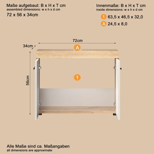 SKŘÍŇKA POD UMYVADLO, kašmírová, barvy dubu, 72/56/34 cm MID.YOU - Koupelnové série, Online Only