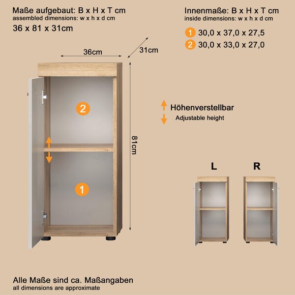 MIDI SKŘÍŇKA, barvy dubu, kašmírová, 36/81/31 cm MID.YOU - Koupelnové série, Online Only