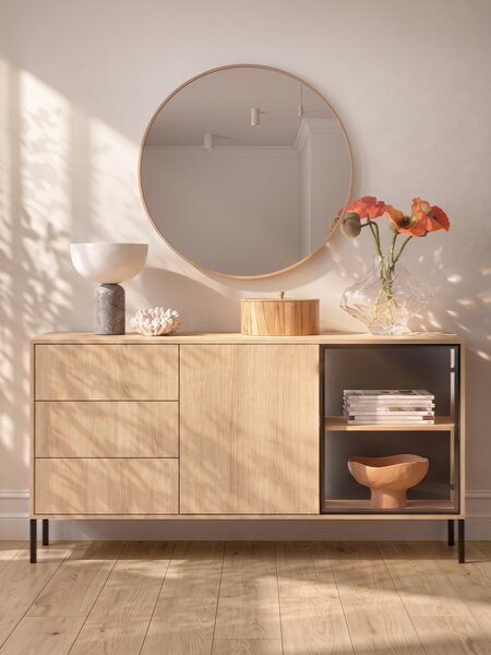 Komoda Harmona 160 cm se zásuvkami a osvětlením - dub lindberg
