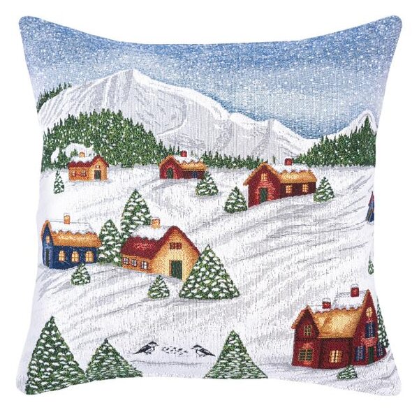 Povlak MOTIV horské chaty bíločervená 45 x 45 cm
