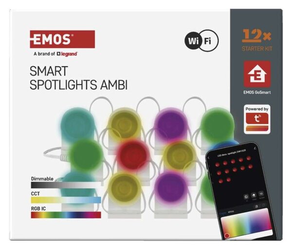EMOS GoSmart LED bodové svítidlo – řetěz 255 cm, 12 dílů, 7 W, RGBIC+CCT, stmívatelné, WiFi 1555015000